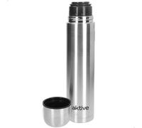 AKTIVE Botella Térmica Acero Inoxidable, 750 ml, Acabado Metálico, Sistema Antigoteo, Incluye Vaso, 8x8x29 cm
