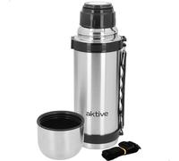 AKTIVE Botella Térmica de Acero Inoxidable, 1 L, Acabado Metálico, con Vaso, Pulsador Dispensador, Sistema Antigoteo, Libre de BPA, 10x10x28 cm