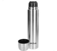 AKTIVE Botella Térmica de Acero Inoxidable, 1 Litro, Acabado Metálico, Sistema Antigoteo, Incluye Vaso, 8x8x33 cm, Libre de BPA