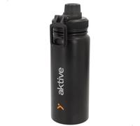 AKTIVE Botella Térmica de Acero Inoxidable, 600 ml, Negro, Sistema Antigoteo, Asa de Transporte, Libre de BPA, 8.5x8x24 cm
