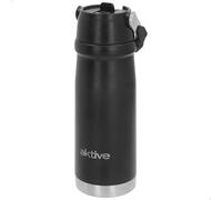 AKTIVE Botella Térmica de Acero Inoxidable, 650 ml, Acabado Negro Metálico, Sistema Antigoteo, Doble Pared, 9x8x24 cm