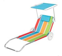AKTIVE Carro Tumbona Playa, 62x117x62 cm, 2 en 1, Incluye Parasol removible, Cojín Acolchado, Bolsillo Rejilla, Estructura Aluminio, Tejido poliéster, Peso máximo soportado 110 kg (62682)