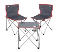 AKTIVE Set Camping Plegable, Mesa 46x46x46 cm, 2 sillas de 43x43x71 cm, Gris, Estructura Acero, Topes antivuelco, Peso soportado 110 kg, Posavasos Integrados, Bolsa de Transporte (63182)