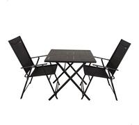 AKTIVE Conjunto Mesa y sillas de jardín Plegables, 3 Piezas, De Acero Negro y textileno, Diseño Resistente y Compacto, para 2 Personas, Optimo para Interior y Exterior, Jardines y terrazas (61149)