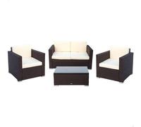 Aktive Conjunto Sofá (128x72 cm) + 2 Sillones (71x72 cm) + Mesa (80x50x32 cm) Acero Rattan Vidrio Poliéster