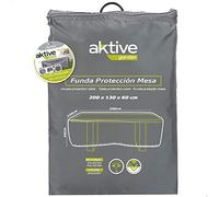 AKTIVE Funda protectora mesa jardín 200x130x60 cm, Rectangular impermeable, Poliéster resistente 100 g/m², Cierre ajustable, Protección polvo y lluvia, Incluye bolsa (61501)