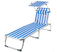 AKTIVE Hamaca Playa Plegable, Azul Rayas, 186x49x30 cm, 5 Posiciones, Topes antivuelco, Parasol, Cojín, Soporta 110 kg, Estructura Aluminio, Tumbona terraza Exterior, Hamacas jardín (62475)