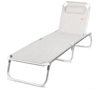AKTIVE Hamaca Playa Plegable, Beige, 186x49x30 cm, Reclinable 5 Posiciones, Topes antivuelco, Cojín, Soporta 110 kg, Estructura Aluminio, Tumbona terraza Exterior, Hamacas jardín (62470)