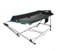 AKTIVE Hamaca Plegable con Estructura de Acero, Asiento de poliéster con Malla y Posavasos, Color Negro, 265 x 78 x 80 cm, Carga máxima 110 kg (63165)
