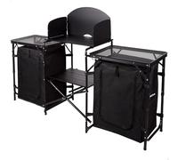 AKTIVE Kit cocina camping, 175x48x110 cm, Negro, Paraviento metálico, Armarios tejido poliéster, Estructura acero, Soporta 30 kg, Bolsa de transporte, Mesa picnic plegable (63174)
