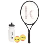AKTIVE Kit Raqueta de Tenis Adulto iniciación, Pelotas y Botella, 27,5x63 cm, 230 Gramos, Muy Ligera y Resistente, De Aluminio, Incluye raquetero con asa Hombro, Deporte, para Principiantes (54198)