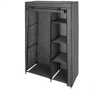 AKTIVE Max Home Armario ropero tela, 105x44x160 cm, Peso soportado 12 kg, 4 estantes, barra, Cubierta enrollable, Funda textil extraíble gris, Muebles camping, Estancia temporal (18803)