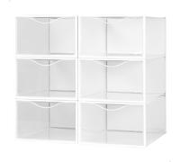AKTIVE Max Home Cajas de zapatos plástico, Juego de 6 organizadores de almacenamiento, 23x33,5x14,5 cm, Apilable, Antivuelco, Hasta T.44, Transparente, Caja zapatero plástico, (16548)
