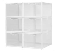 AKTIVE Max Home Cajas de zapatos plástico, Juego de 6 organizadores de almacenamiento, 25x35x18,5 cm, Apilable, Antivuelco, Hasta T.46, Transparente, Caja zapatero plástico, (16551)