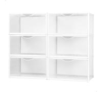 AKTIVE Max Home Cajas de zapatos plástico, Juego de 6 organizadores de almacenamiento, 35x27x18,5 cm, Apilable, Antivuelco, Hasta T.46, Transparente, Caja zapatero plástico, (16553)