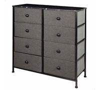 AKTIVE Max Home Cómoda dormitorio multiusos, 8 cajones de tela ligeros, 80x30x81 cm, Estructura acero, Tablero madera, Color gris/negro, Con sistema de nivelación, Organización, Almacenamiento (18410)