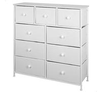 AKTIVE Max Home Cómoda dormitorio multiusos, 9 cajones de tela ligeros, 100x30x100 cm, Estructura acero, Tablero madera, Color blanco, Con sistema de nivelación, Organización, Almacenamiento (18407)