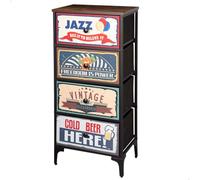 AKTIVE Max Home Cómoda dormitorio multiusos, Gráficos retro y vintage, 4 cajones de tela ligeros, 45x30x89 cm, Estructura acero, Tablero madera, Mesitas de noche, Muebles de salón (18401)