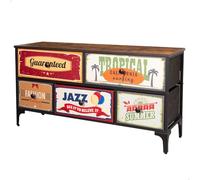 AKTIVE Max Home Cómoda dormitorio multiusos, Gráficos retro y vintage, 5 cajones de tela ligeros, 103x30x56 cm, Estructura acero, Tablero madera, Mesitas de noche, Muebles de salón (18402)