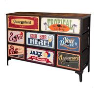 AKTIVE Max Home Cómoda dormitorio multiusos, Gráficos retro y vintage, 8 cajones de tela ligeros, 103x30x77 cm, Estructura acero, Tablero madera, Mesitas de noche, Muebles de salón (18403)