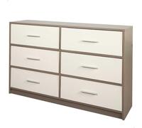 AKTIVE Max Home Cómoda dormitorio multiusos, Gris y blanco, 6 cajones de tela ligeros, 114x30x70 cm, Estructura madera, Sistema de almacenaje, Organización hogar, Decoración, Mueble vestidor (18415)