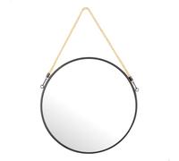 AKTIVE MAX Home Espejo Pared Redondo D38, Cuerda Decorativa, Marco Metal, Cristal, Espejo metálico Negro, Fácil fijación (Tornillos no incluidos), Ideal para baños, dormitorios (18447)