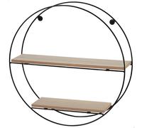 AKTIVE MAX Home Estantería de Pared, Ø40x10 cm, Máx. 4 kg, 2 baldas de Madera, Redonda, Estructura de Metal Negra, Diseño Decorativo Moderno, para salón, Dormitorio, Oficina (18462)