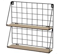 AKTIVE MAX Home Estantería de Pared, 41x40x11 cm, Máx. 4 kg, 2 baldas de Madera, Estructura metálica, con diseño de Rejilla, Negra, para decoración, Almacenaje, Oficina, Dormitorio, Salón (18464)