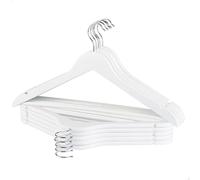 AKTIVE MAX Home Pack 10 Perchas de Madera, Color Blanco, Calidad A, 44,5x23 cm, Gancho Acero Giratorio 360º, Incorpora Muescas y Barra Inferior, para Pantalones, Trajes, Camisas, Chaquetas (16460)