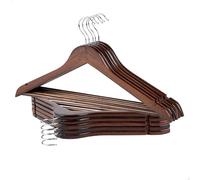 AKTIVE MAX Home Pack 10 Perchas de Madera, Color marrón, Calidad A, 44,5x23 cm, Gancho Acero Giratorio 360º, Incorpora Muescas y Barra Inferior, para Pantalones, Trajes, Camisas, Chaquetas (16462)