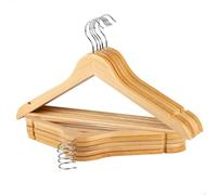 AKTIVE MAX Home Pack 10 Perchas de Madera, Color Natural, Calidad A, 44,5x23 cm, Gancho Acero Giratorio 360º, Incorpora Muescas y Barra Inferior, para Pantalones, Trajes, Camisas, Chaquetas (16458)