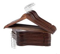 AKTIVE MAX Home Pack 20 Perchas de Madera, Color marrón, Calidad A, 44,5x23 cm, Gancho Acero Giratorio 360º, Incorpora Muescas y Barra Inferior, para Pantalones, Trajes, Camisas, Chaquetas (16463)