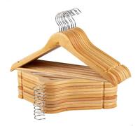 AKTIVE MAX Home Pack 20 Perchas de Madera, Color Natural, Calidad A, 44,5x23 cm, Gancho Acero Giratorio 360º, Incorpora Muescas y Barra Inferior, para Pantalones, Trajes, Camisas, Chaquetas (16459)