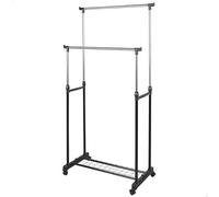 AKTIVE MAX Home Perchero de Ropa Altura Ajustable, 81x44x160 cm, Peso máximo soportado X, con balda para Zapatos, con Ruedas, Doble Barra, Moderno, Negro y Acero, Minimalista (18805)