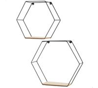 AKTIVE MAX Home Set 2 estanterías de Pared, 26x10x23 cm y 29x10x26 cm, Hexagonales, Carga máx. 4 kg, Estructura metálica Negra, Baldas Efecto Madera, Estilo Industrial (18467)
