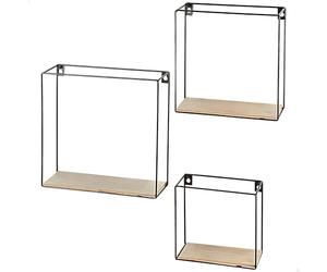 AKTIVE MAX Home Set 3 estanterías de Pared, 25, 22 y 17 cm, Carga máxima 4 kg, Decorativas, Cuadrada, Estructura metálica Negra, De Madera, Estilo Moderno, Salón, Dormitorio, Baño (18469)