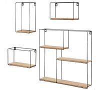 AKTIVE MAX Home Set 4 estanterías de Pared, Carga máxima 6 kg, Decorativas, Rectangulares, Estructura metálica, con baldas, Efecto Madera, para salón, Dormitorio, Oficina, Baño (18470)