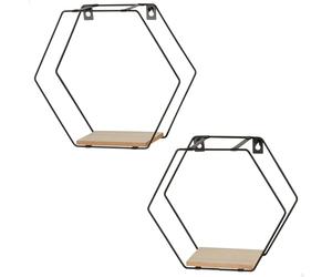AKTIVE MAX Home Set de 2 estanterías de Pared, Máx. soportado 4 kg, Hexagonal, Decorativas, Balda Madera, Estructura Metal, Negra, Diseño Moderno para salón, Dormitorio, Oficina (18473)