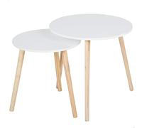 AKTIVE MAX Home Set de 2 mesas auxiliares, D40x44 cm y D50x50 cm, Peso máximo soportado 5kg, Nido, Blancas, Patas de Madera Natural, para salón, Comedor, Oficina (18510)