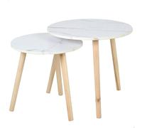 AKTIVE MAX Home Set de 2 mesas auxiliares, D40x44 cm y D50x50 cm, Peso máximo soportado 5kg, Nido, Blancas, Patas de Madera Natural, para salón, Comedor, Oficina (18512)