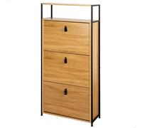 AKTIVE MAX Home Zapatero Entrada, 60 x 24 x 132 cm, Mueble recibidor, Madera y Acero, 3 cajones abatibles con Tiradores, Baldas Ajustables, Industrial (18439)
