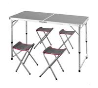 Aktive mesa plegable 120x60 cm regulable aluminio gris con 4 taburetes 120 cm