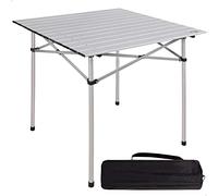 AKTIVE Mesa plegable ligera, Mesa camping aluminio, Tablero laminado, 70x70x70 cm, con bolsa de transporte, topes antideslizantes, para 4 personas (52840)