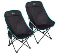 AKTIVE Pack 2 sillas Camping, 55x45x90 cm, Asiento Alto 35 cm, Negro Detalles Turquesa, Respaldo Alto, Antivuelco, Bolsas de Transporte con asa, Bolsillos Laterales (85562)