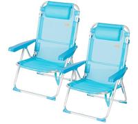 AKTIVE Pack 2 Sillas de Playa Altas, Sillas multiposición 48x60x90 cm, Sillas reclinables, 5 Posiciones, Textileno con cojín, hasta 110 kg, Sillas Plegables, Azul (85531)