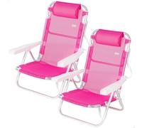 AKTIVE Pack 2 Sillas de Playa Bajas Multiposición 48x46x84 cm, Silla multiposición 5 Posiciones, Textileno con cojín, Aluminio Ligero, hasta 110 kg, Plegables con asa, Fucsia (85524)