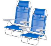 AKTIVE Pack 2 Sillas de Playa Bajas, Sillas multiposición 47x49x82 cm, Sillas reclinables, 8 Posiciones, con reposacabezas, hasta 110 kg, Plegables con asa, Azul Oscuro (85534)