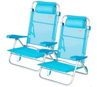 AKTIVE Pack 2 Sillas de Playa Bajas, Sillas multiposición, 79x49x82 cm, Respaldo reclinable, 8 Posiciones, con reposacabezas, hasta 110 kg, Plegables, con asa, Azul (85528)