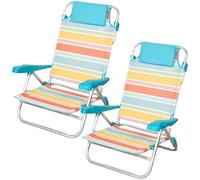 AKTIVE Pack 2 sillas de Playa Plegables, 50x48x80 cm, Reclinables en 7 Posiciones, Aluminio y textileno a Rayas Multicolor, con cojín y Asas de Mano, Modelo Santorini (62419)