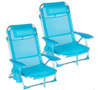 AKTIVE Pack 2 Sillas de Playa Plegables, Sillas multiposición 51x45x76 cm, Reclinables, 4 Posiciones, con reposacabezas, hasta 110 kg, con Bolsillo, Plegables con asa, Azul (85529)